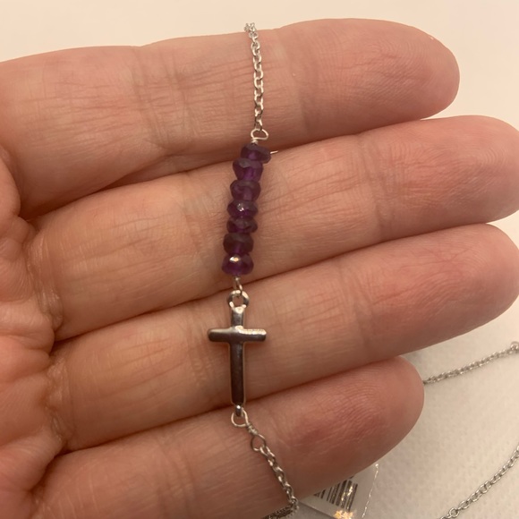 AMETHYST, SIDE CROSS STERLING SILVER NECKLACE - Picture 8 of 8